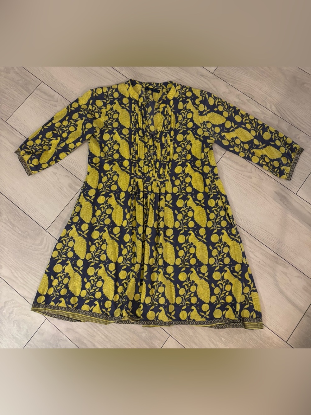 La Plage  adorable yellow and navy floral print mini dress made in India